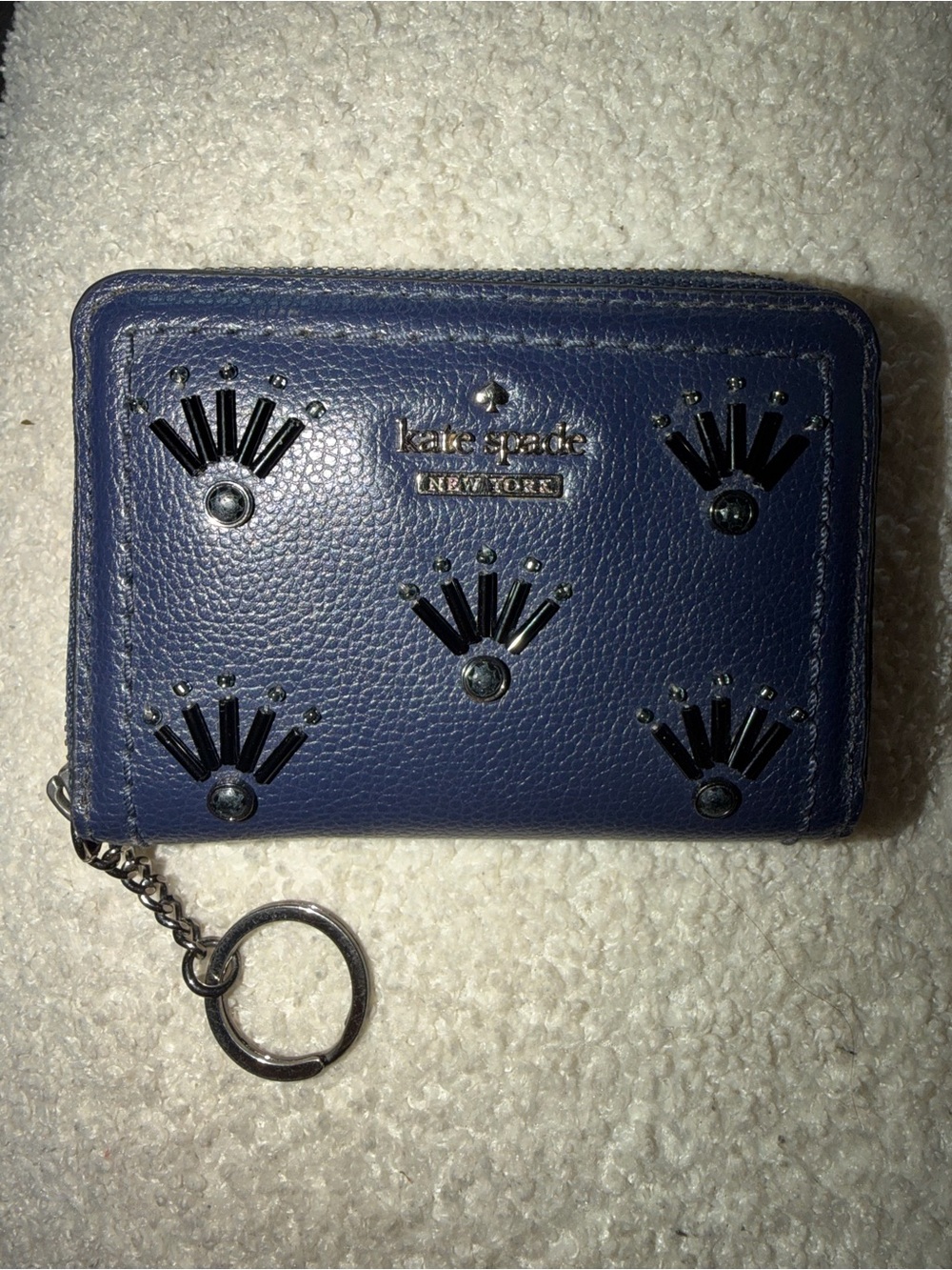 Kate Spade Dani Patterson Navy Drive Embellished Leather Wallet with Keyring
